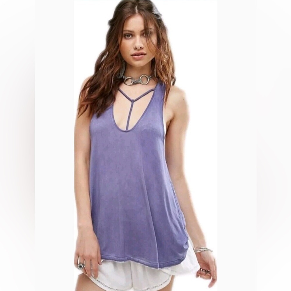 We the Free People Amelia Cut-Out Sleeveless Tank Top Purple Tunic